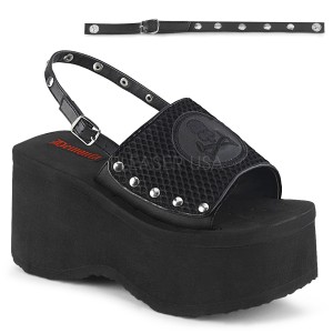 svart 9 cm Demonia FUNN-32 lolita emo sandaler med platå