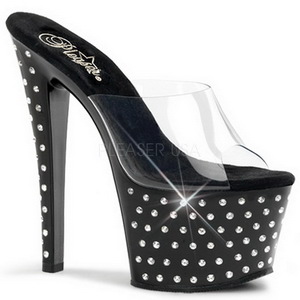 svart krystall platform 18 cm STARDUST-701 høyhælte slipper sko
