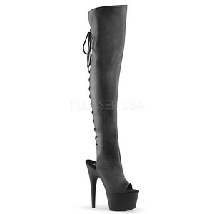 svart kunstlær 18 cm ADORE-3019 lårhøye støvletter med høy hæl