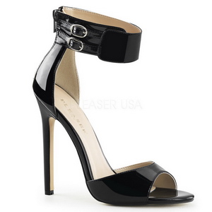 svart lakkert 13 cm SEXY-19 høye fest sandaler med hæl