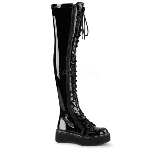 svart lakkl�r 5 cm EMILY-375 l�rh�ye st�vler med sn�ring