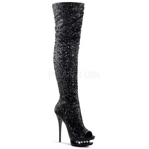 svart paljetter 15 cm PLEASER BLONDIE-R-3011 overknee st�vler plat�