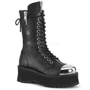 svart vegan 7 cm GRAVEDIGGER-14 demoniacult støvler - unisex platåstøvler