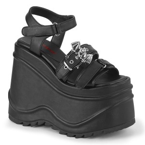 vegan svart 15 cm DemoniaCult WAVE-13 lolita plat� sandaler med kileh�ler