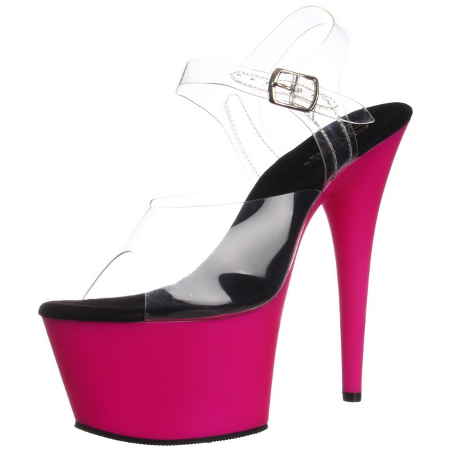 Pleaser Womens Adore-708UV/C/NPN Platform Sandal,Clear/Neon Pink,7 M US