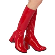 røde lakkstøvler blokkhæl 7,5 cm - 70 tallet støvler hippie disco gogo - knehøye boots