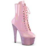 BEJ-1020-7 - 18 cm pleaser high heels ankle boots strass rose