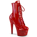 BEJ-1020-7 - 18 cm pleaser høye hæler boots strass rød