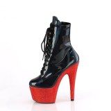 BEJ-1020-7 - 18 cm pleaser h�ye h�ler boots strass svart r�d
