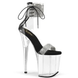 Black 20 cm FLAMINGO-827RS transparent platform high heels with ankle straps