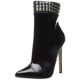 Black Patent 13 cm SEXY-1006 Flat Ankle Calf Boots Women