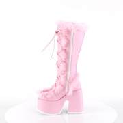 Fur rose 13 cm CAMEL-311 chunky heel platform boots