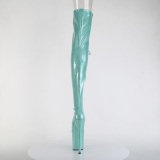 Glitter 20 cm PEEP TOE Green thigh high boots with laces high heels