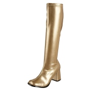 Gylne vinyl støvler blokkhæl 7,5 cm - 70 tallet hippie disco gogo - knehøye boots