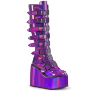 Hologram 14 cm SWING-815 buckle boots - alternative boots platform purple