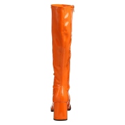 Oransj lakkstøvler blokkhæl 7,5 cm - 70 tallet støvler hippie disco gogo - knehøye boots