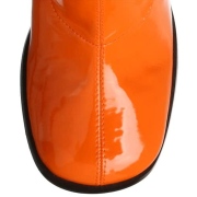 Oransj lakkstøvler blokkhæl 7,5 cm - 70 tallet støvler hippie disco gogo - knehøye boots