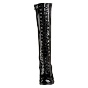 Patent lace up boots black 5 cm - 70s years style hippie disco gogo kneeboots
