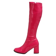 Pink lakkstøvler blokkhæl 7,5 cm - 70 tallet støvler hippie disco gogo - knehøye boots