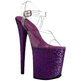Purple Glitter 20 cm FLAMINGO-808LG Platform High Heeled Sandal Shoes