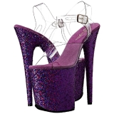 Purple Glitter 20 cm FLAMINGO-808LG Platform High Heeled Sandal Shoes