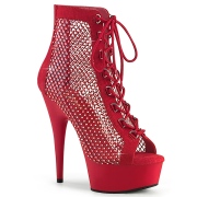 Rhinestones mesh fabric 15 cm DELIGHT lace up ankle boots in red
