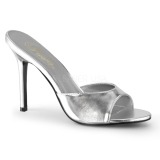 Silver Leatherette 10 cm CLASSIQUE-01 big size mules shoes