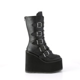 Vegan 14 cm SWING-230 plat� midt leggst�vel - dame plat�st�vler med spenner svart