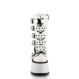 Vegan 9 cm DAMNED-225 plat� midt leggst�vel - dame plat�st�vler med spenner hvit