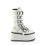 Vegan 9 cm DAMNED-225 plat� midt leggst�vel - dame plat�st�vler med spenner hvit