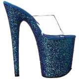 blå 20 cm FLAMINGO-801LG glitter platå slip ins dame med hæler