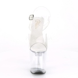 gjennomsiktig 20 cm FLASH-808 pole dance h�ye h�ler sko med led lys plat�
