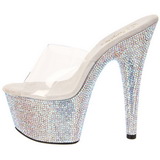 gjennomsiktig s�lv 18 cm BEJEWELED-701DM strass plat� mules