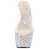 gjennomsiktig s�lv 18 cm BEJEWELED-701DM strass plat� mules