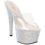 gjennomsiktig s�lv 18 cm BEJEWELED-701DM strass plat� mules