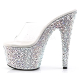 gjennomsiktig s�lv 18 cm BEJEWELED-701MS strass plat� mules