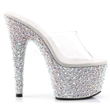 gjennomsiktig s�lv 18 cm BEJEWELED-701MS strass plat� mules