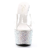 gjennomsiktig s�lv 18 cm BEJEWELED-701MS strass plat� mules