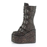 glitter 14 cm SWING-G plat� midt leggst�vel - dame plat�st�vler med spenner svart