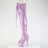 glitter 18 cm PEEP TOE lilla l�rh�ye st�vler h�ye h�ler med sn�ring