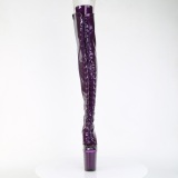 glitter 20 cm PEEP TOE fiolett l�rh�ye st�vler h�ye h�ler med sn�ring