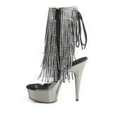 gr� 15 cm DELIGHT-1017RSF h�ye ankelst�vletter med frynser til dame
