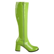 gr�nne lakkst�vler blokkh�l 7,5 cm - 70 tallet st�vler hippie disco gogo - kneh�ye boots