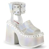 hvit 12,5 cm Demonia CAMEL-102 lolita sandaler med platå
