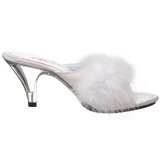 hvit 8 cm BELLE-301F marabou fj�r h�ye sko mules