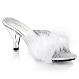 hvit 8 cm BELLE-301F marabou fj�r h�ye sko mules