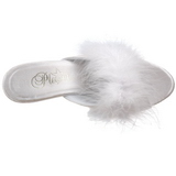 hvit 8 cm BELLE-301F marabou fj�r h�ye sko mules