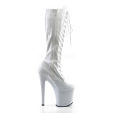 hvit kunstlær 19 cm TABOO-2023 høye platåstøvler til dame med snøring