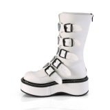 hvit kunstlær 5 cm EMILY-330 høye platåstøvler til dame med spenner
