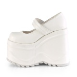 hvit vegan 15 cm WAVE-32 gothic mary jane pumps med kileh�ler plat�